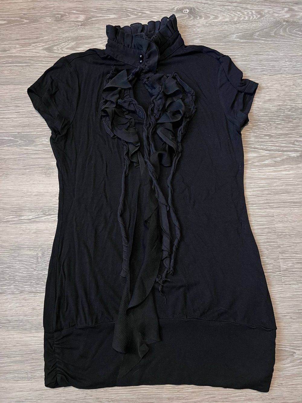 Black Ruffle-Neck Short Sleeve Women's Top